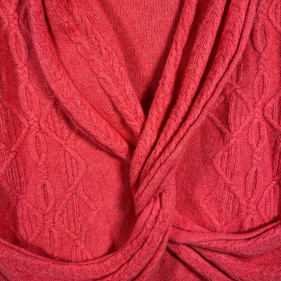 Anthropologie Sleeping on Snow Womens Sweater Orange V Neck Cable Knit Wool XL - Picture 9 of 13